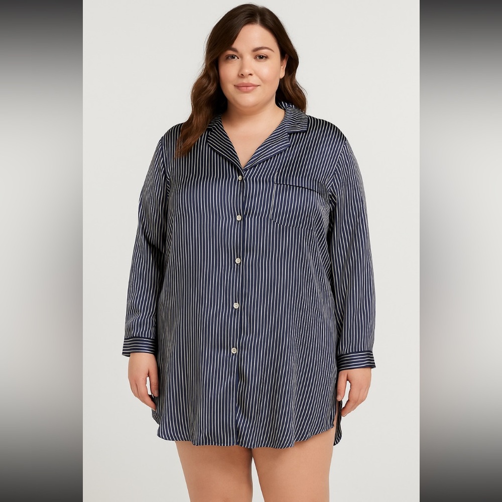 Like New! Miiyu by Simons Satin Striped Nightshirt XXL